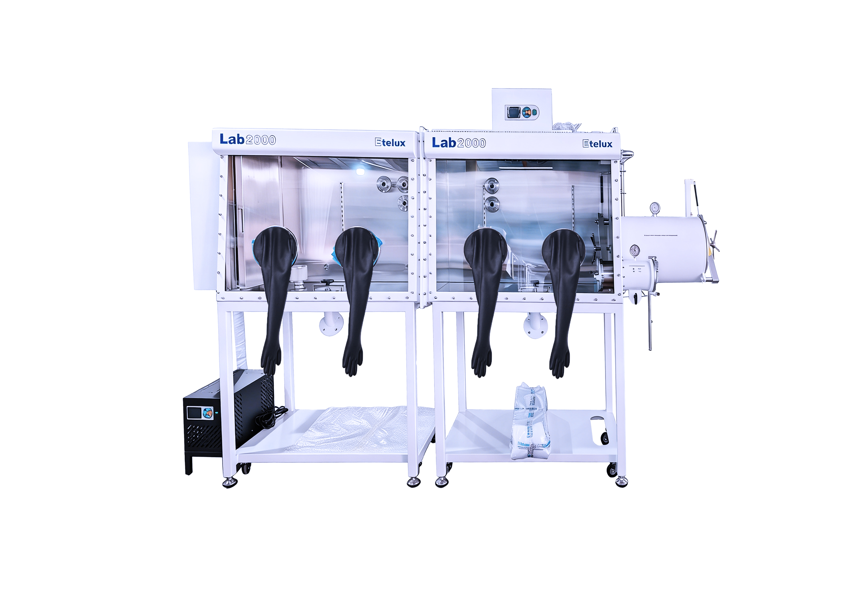 集成工业空调内嵌冰箱双舱双工位手套箱系统